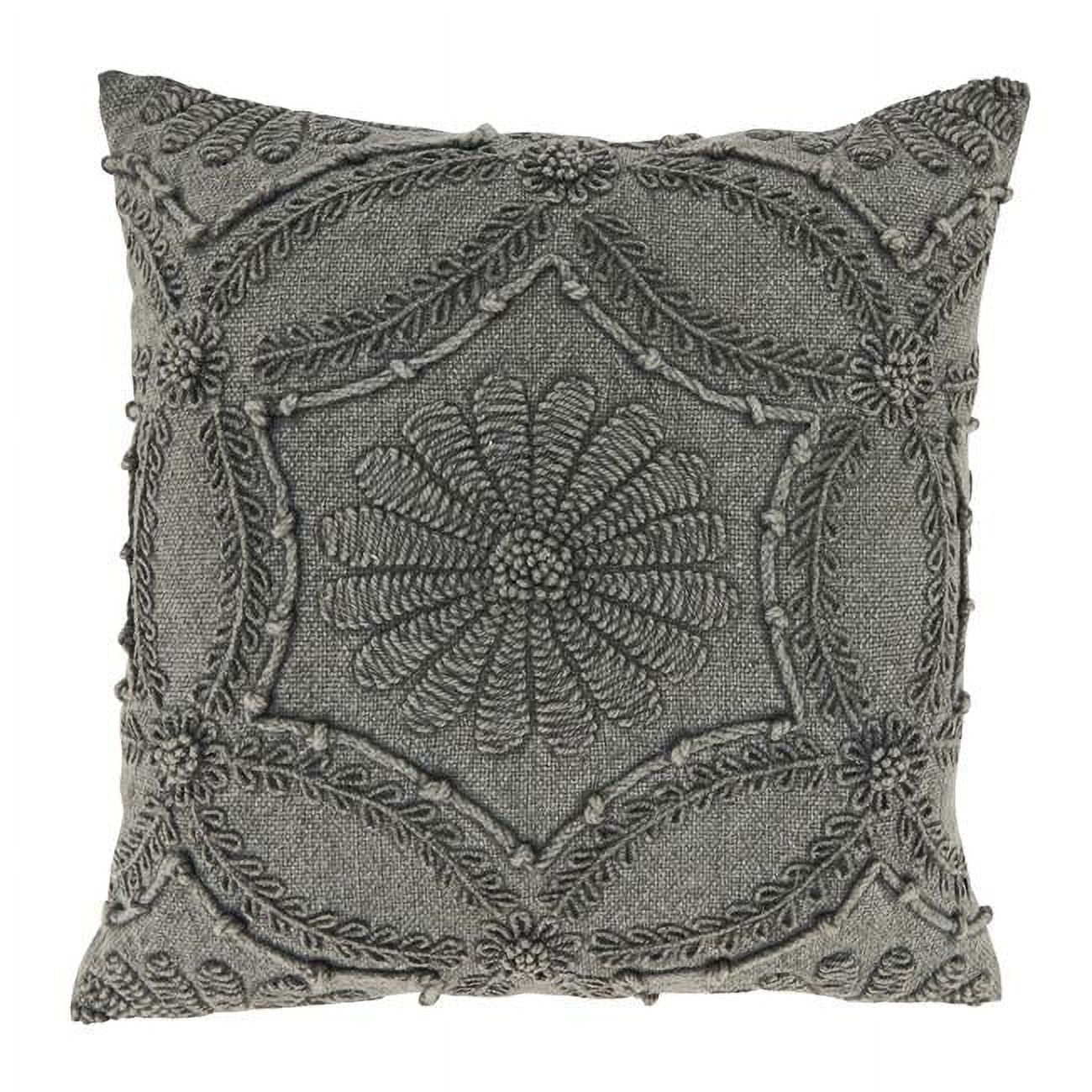 Gray Embroidered Cotton Euro Throw Pillow Cover, 18x18