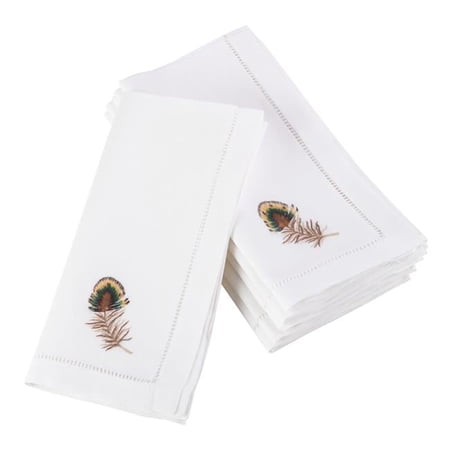 Saro Lifestyle Embroidered Multicolor Feather Hemstitched Border Napkin (Set of 6 )