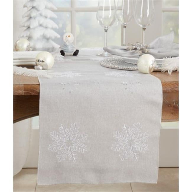 Silver Snowflake Embroidered Polyester Table Runner