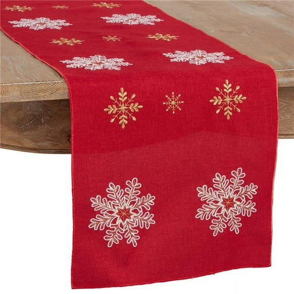 Saro Lifestyle Embroidered Snowflake Christmas Holiday Table Runner