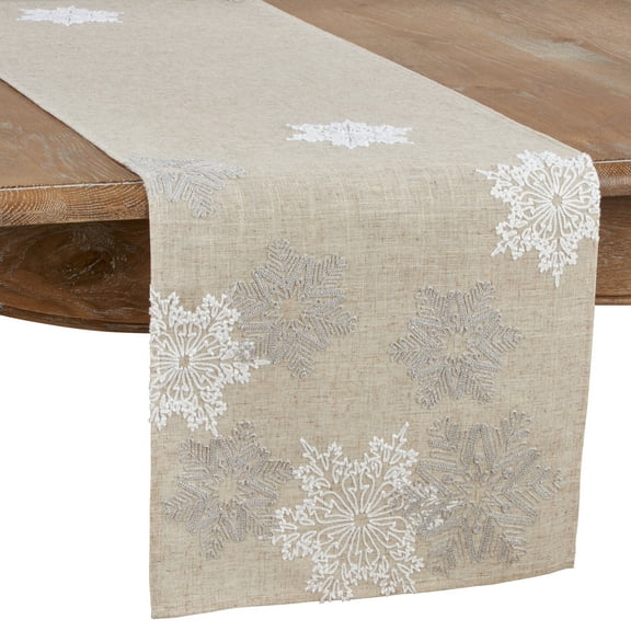 Saro Lifestyle Embroidered Snowflake Table Runner