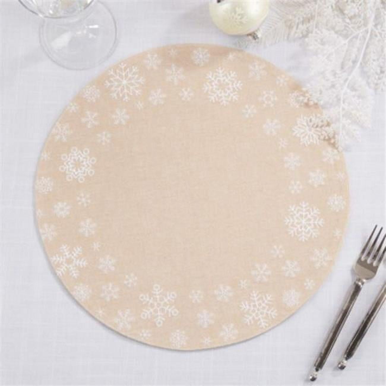 Natural Cotton Round Embroidered Snowflakes Placemats, Set of 4