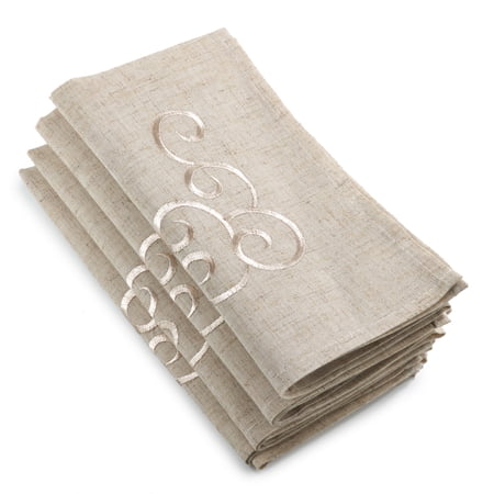 Saro Lifestyle Embroidered Swirl Design Linen Blend Napkin (Set of 4)