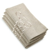 SARO 493.N20S 20 in. Square Embroidered Swirl Design Linen Blend Napkin - Natural Set of 4