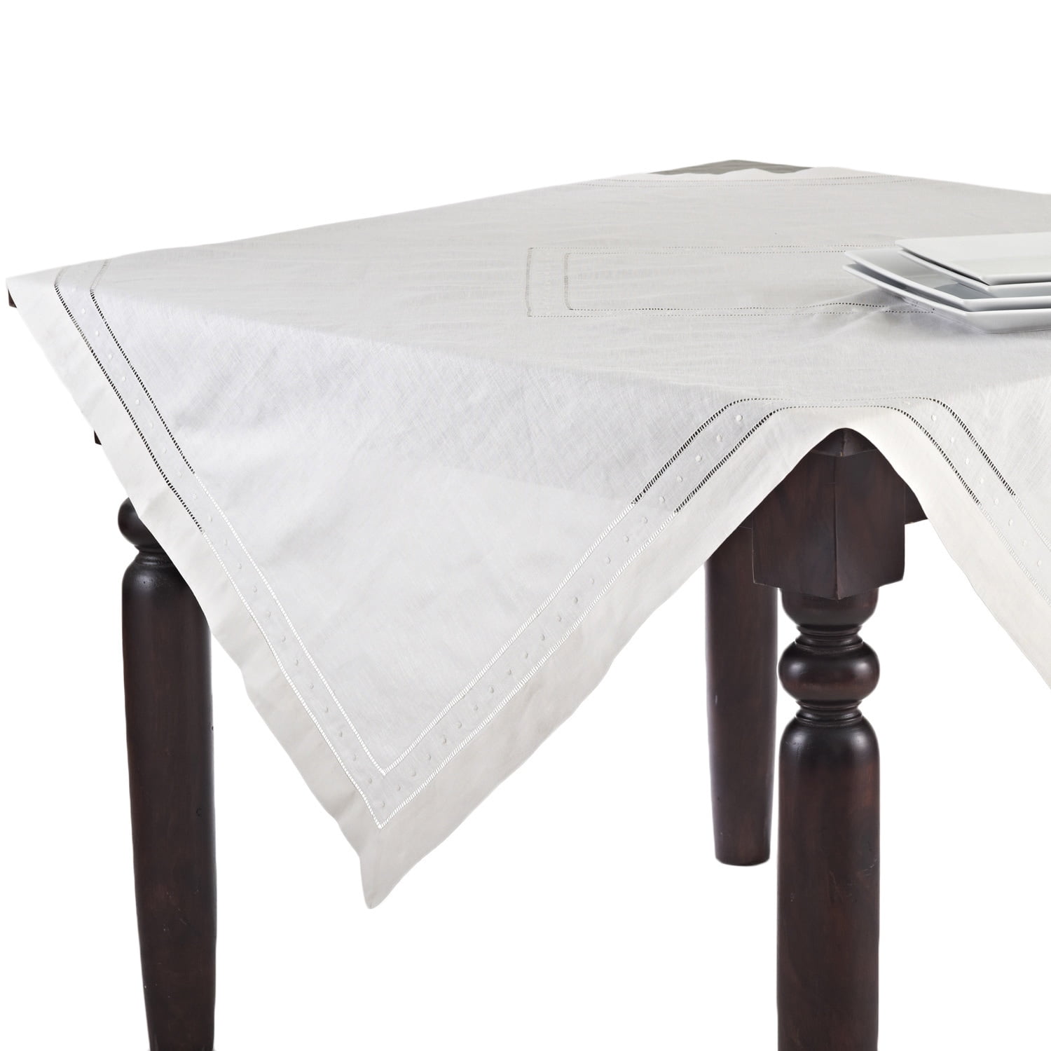 White Hemstitched Linen Cotton Square Tablecloth