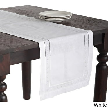 Saro Lifestyle Embroidered and Hemstitched Table Runner White 16" x 36"