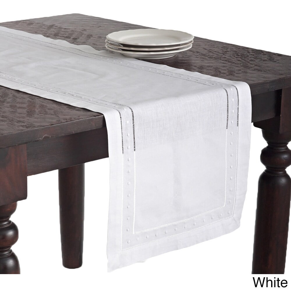 White Cotton Embroidered Hemstitch Table Runner 16" x 54"