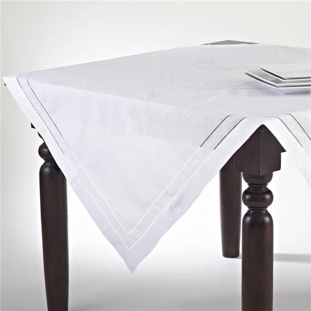 White Hemstitched Linen Cotton Square Tablecloth