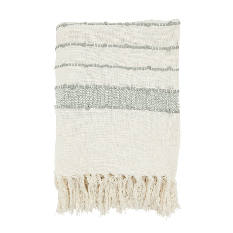 SARO LIFESTYLE Fringe Finesse Stripe Woven Throw Blanket - 50x60 Inches, Cotton Blend, Textured & Cozy For Sofa Or Bed