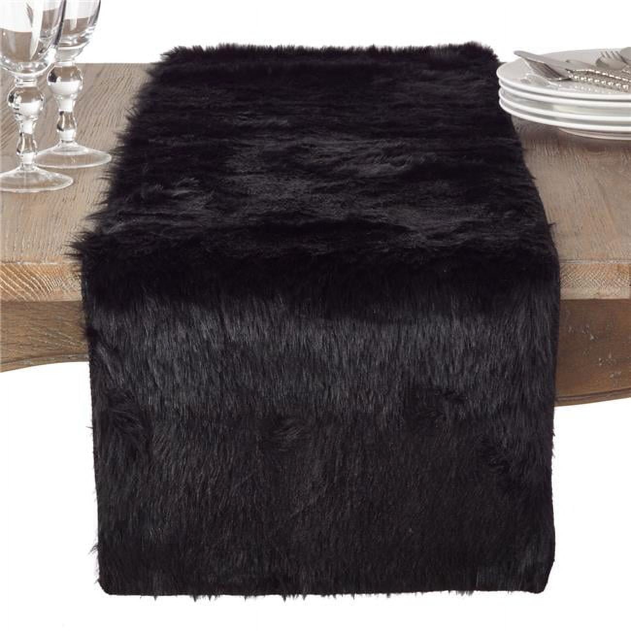 Black Faux Fur Table Runner, 15" x 90"