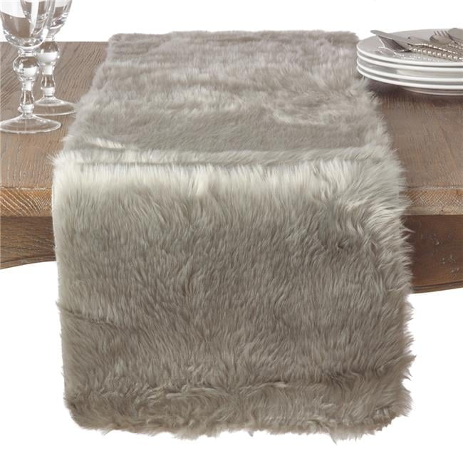 Gray Faux Fur Polyester Table Runner, 15" x 72"
