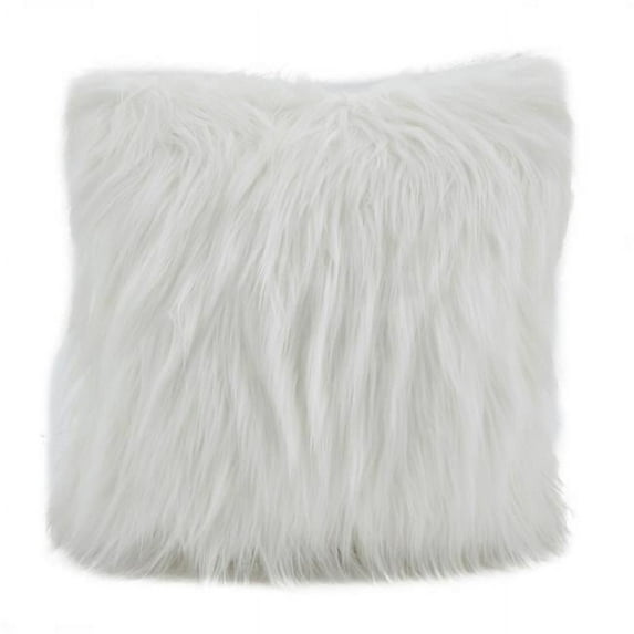 Saro Lifestyle Faux Fur Long Hair Poly Filled Throw Pillow Ivory