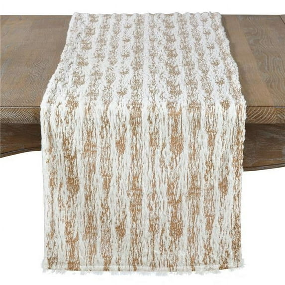 Saro Lifestyle Faux Fur With Brushed Metallic Foil Print Table Runner