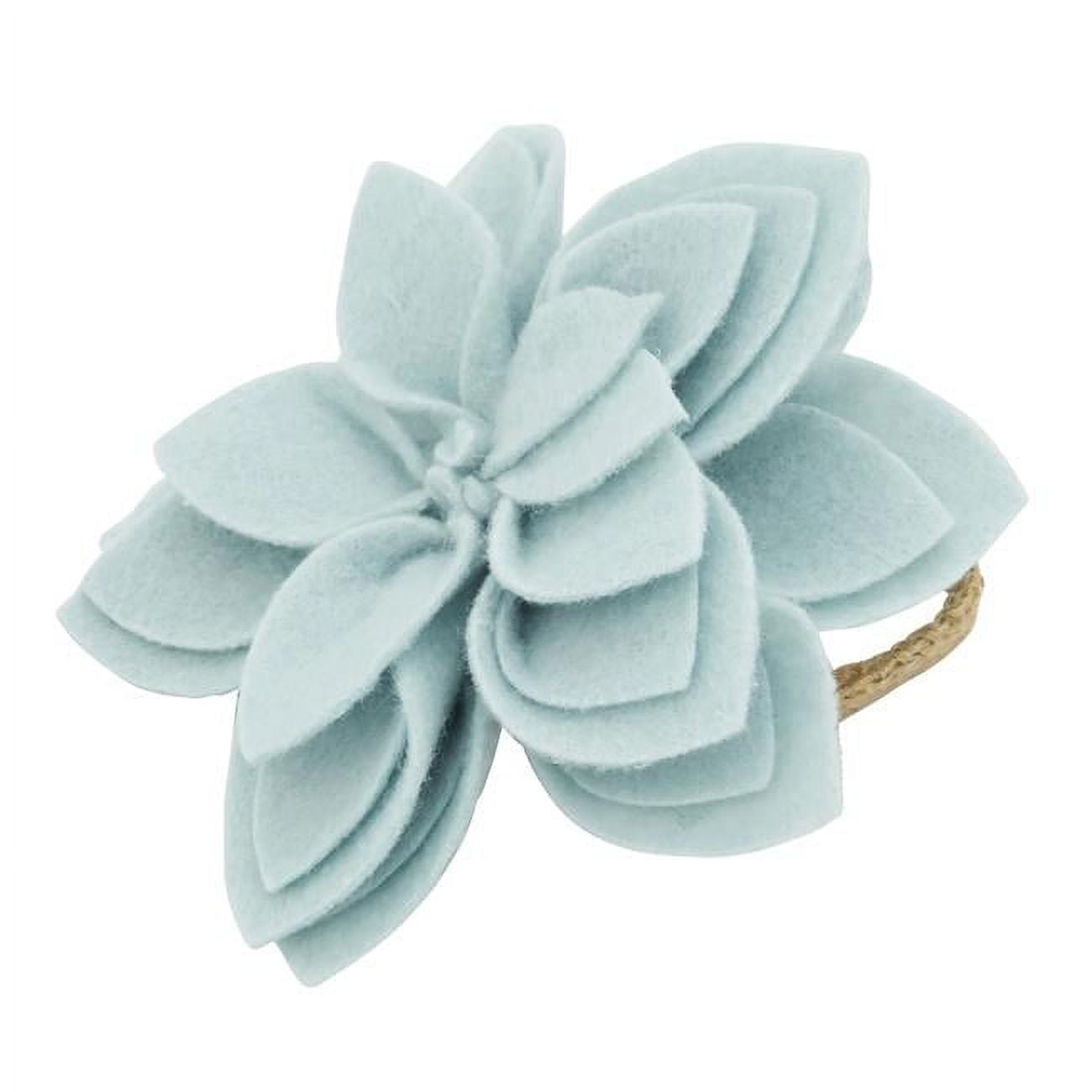 Aqua Felt Blossom and Jute Napkin Rings, Set of 4