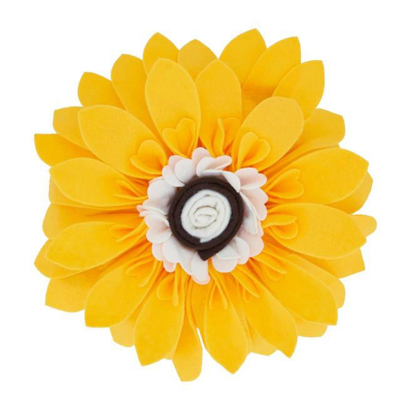 Yellow Felt Flower Round Throw Pillow with Poly Filling