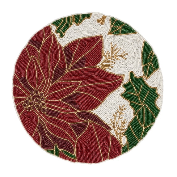 Saro Lifestyle Festive Beaded Poinsettia Placemat (Set of 4)