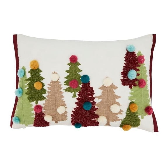 Saro Lifestyle Festive Forest Pom Pom Christmas Trees Poly Filled Throw Pillow