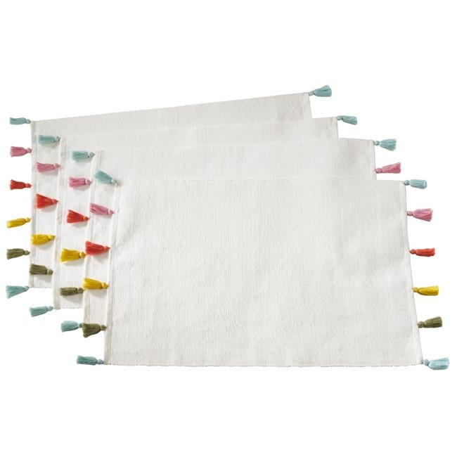 Ivory Cotton Placemats with Colorful Fiesta Tassels, Set of 4