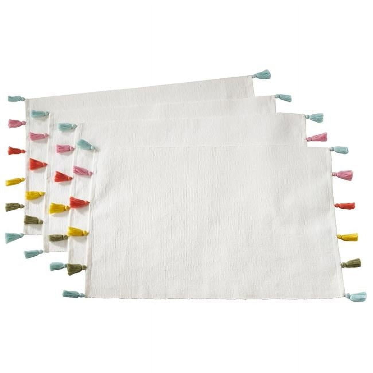 Ivory Cotton Placemats with Colorful Fiesta Tassels, Set of 4