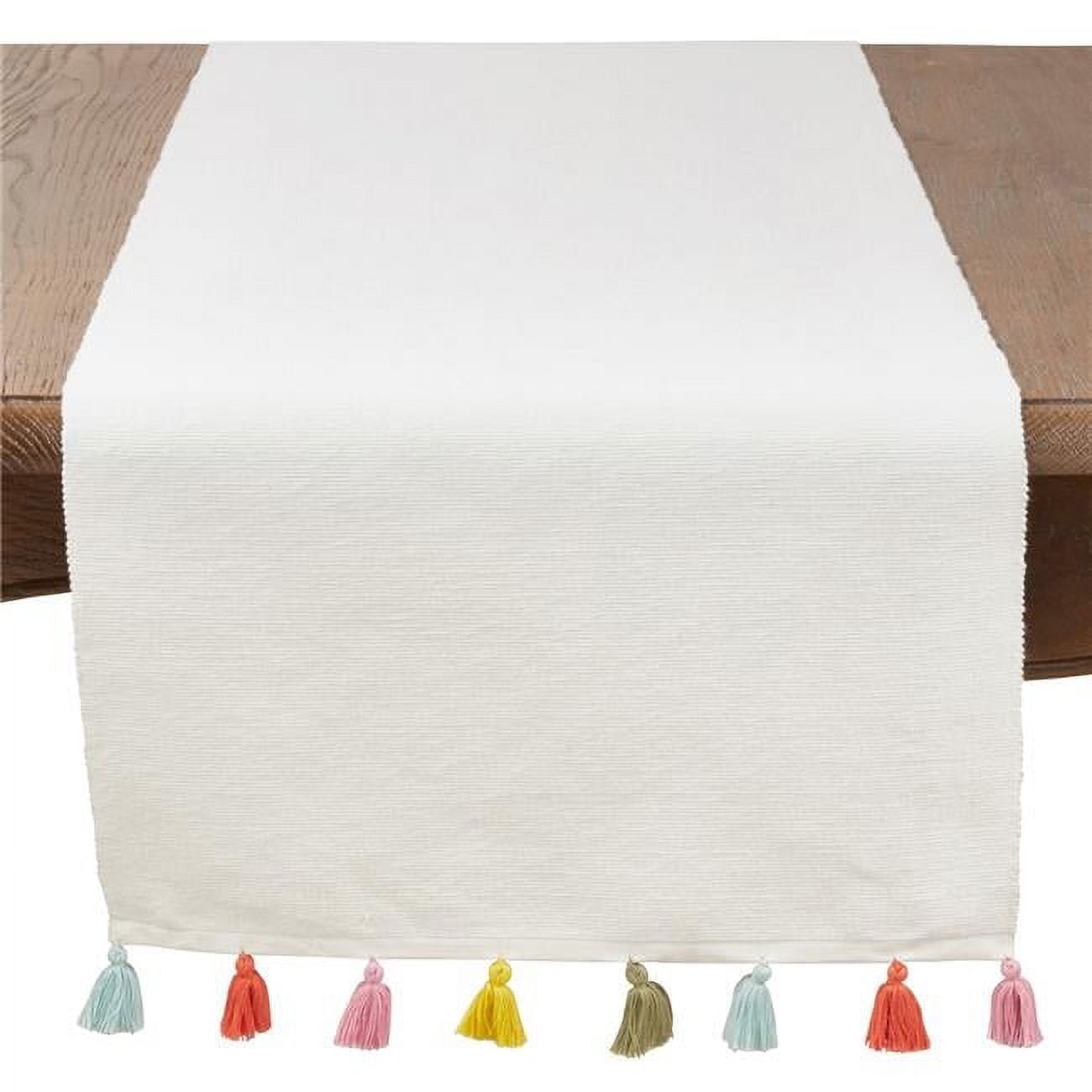 Ivory Cotton Table Runner with Multicolor Tassels