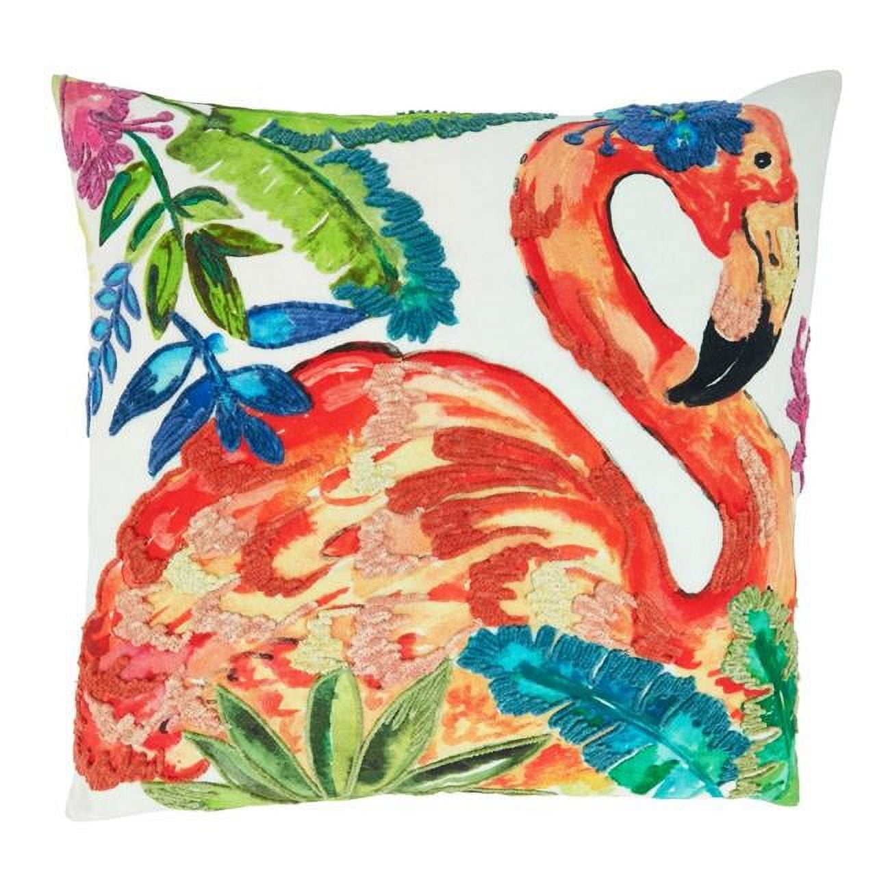 Flamingo Design Multicolor Cotton Throw Pillow, 20" Square