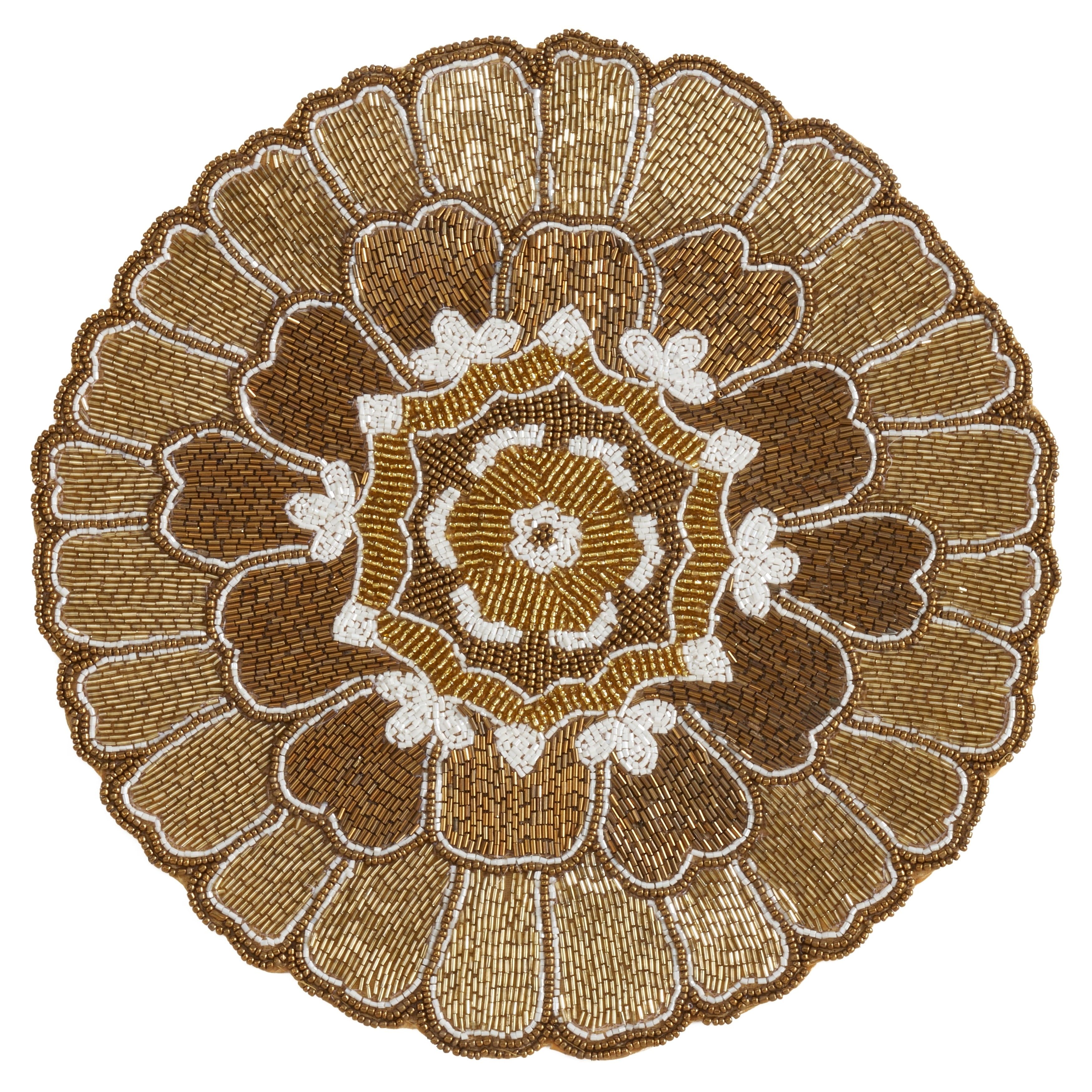 Gold Floral Design Beaded Round Placemats Set of 4