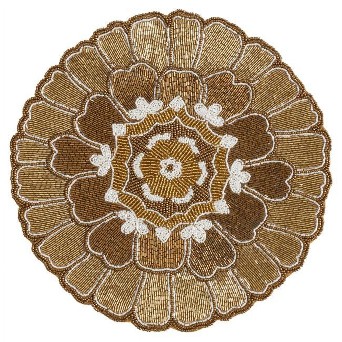 Gold Floral Design Beaded Round Placemats Set of 4