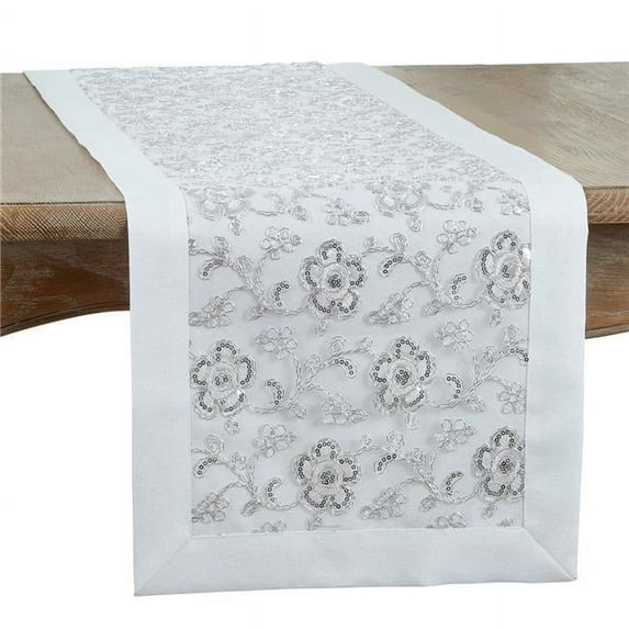 Saro Lifestyle Floral Embroidered Table Runner