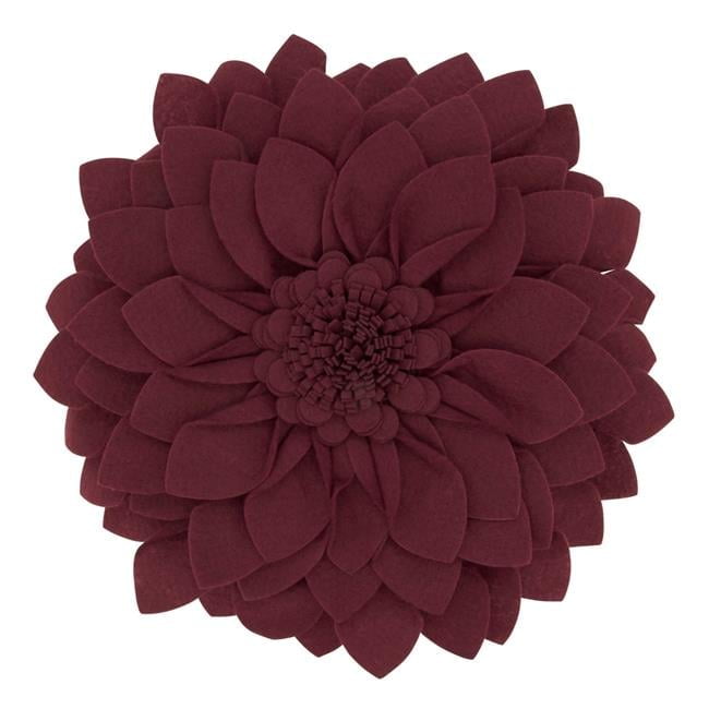 Wine Felt Flower Shaped Throw Pillow 22"