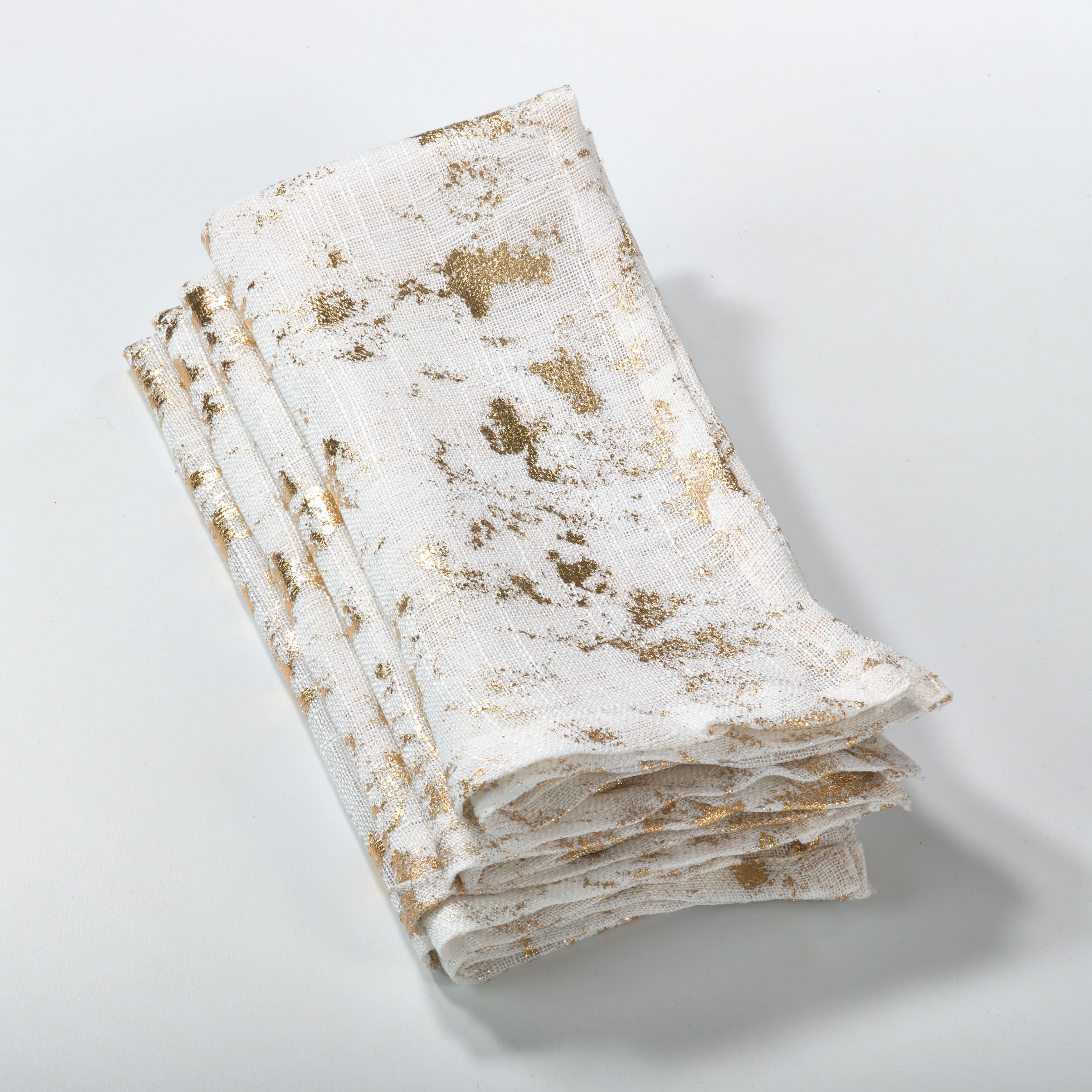 Gold Foil Print Fabric Napkins, Set of 4
