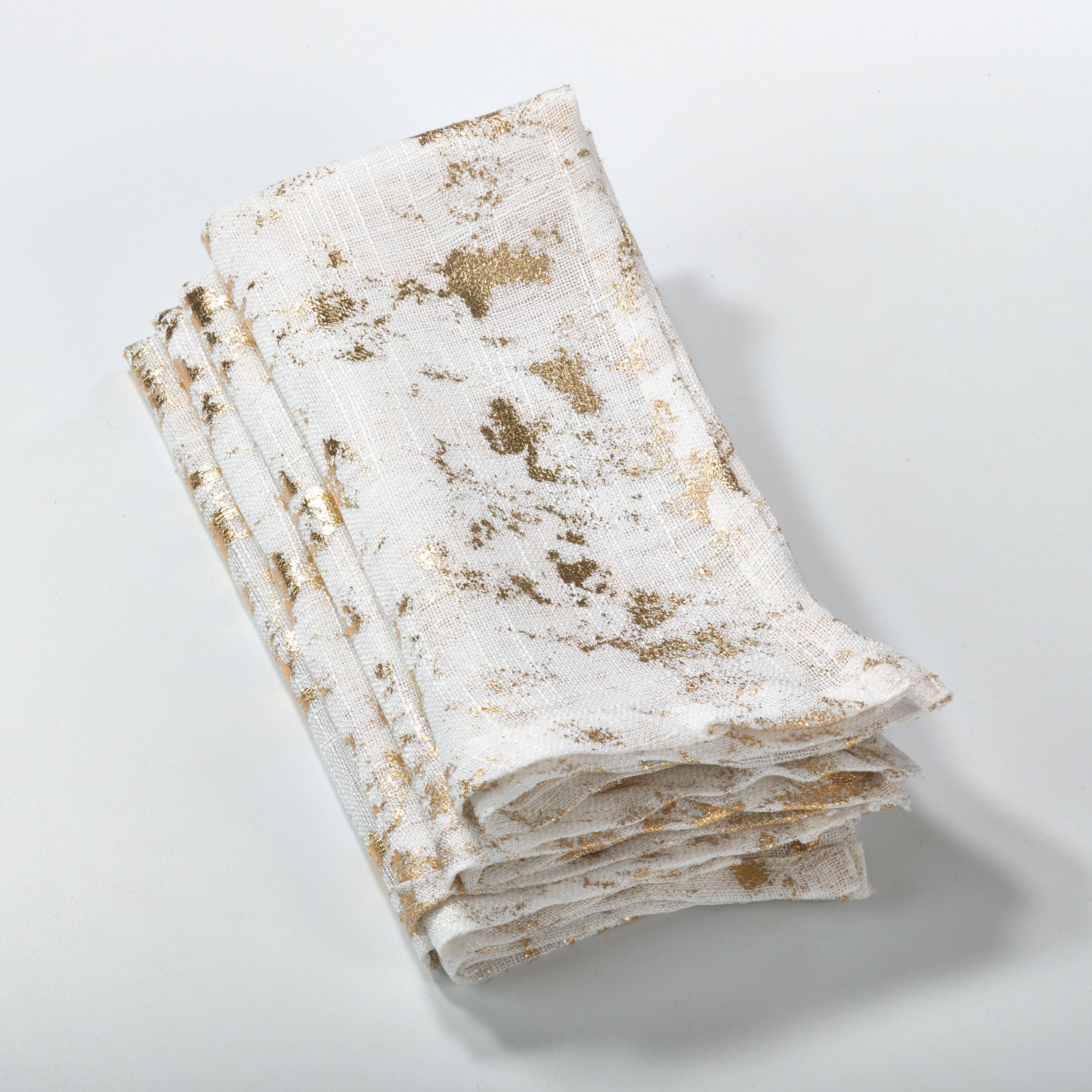 Gold Foil Print Fabric Napkins, Set of 4