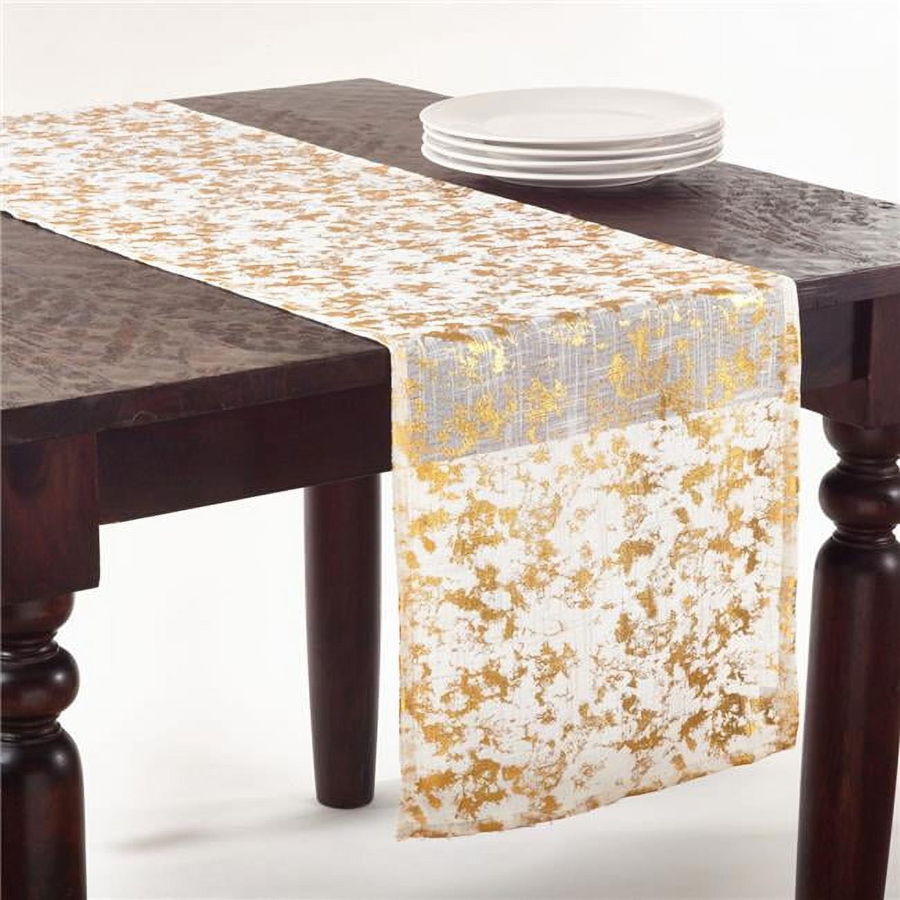 Gold Foil Print Polyester Table Runner, 15" x 90"