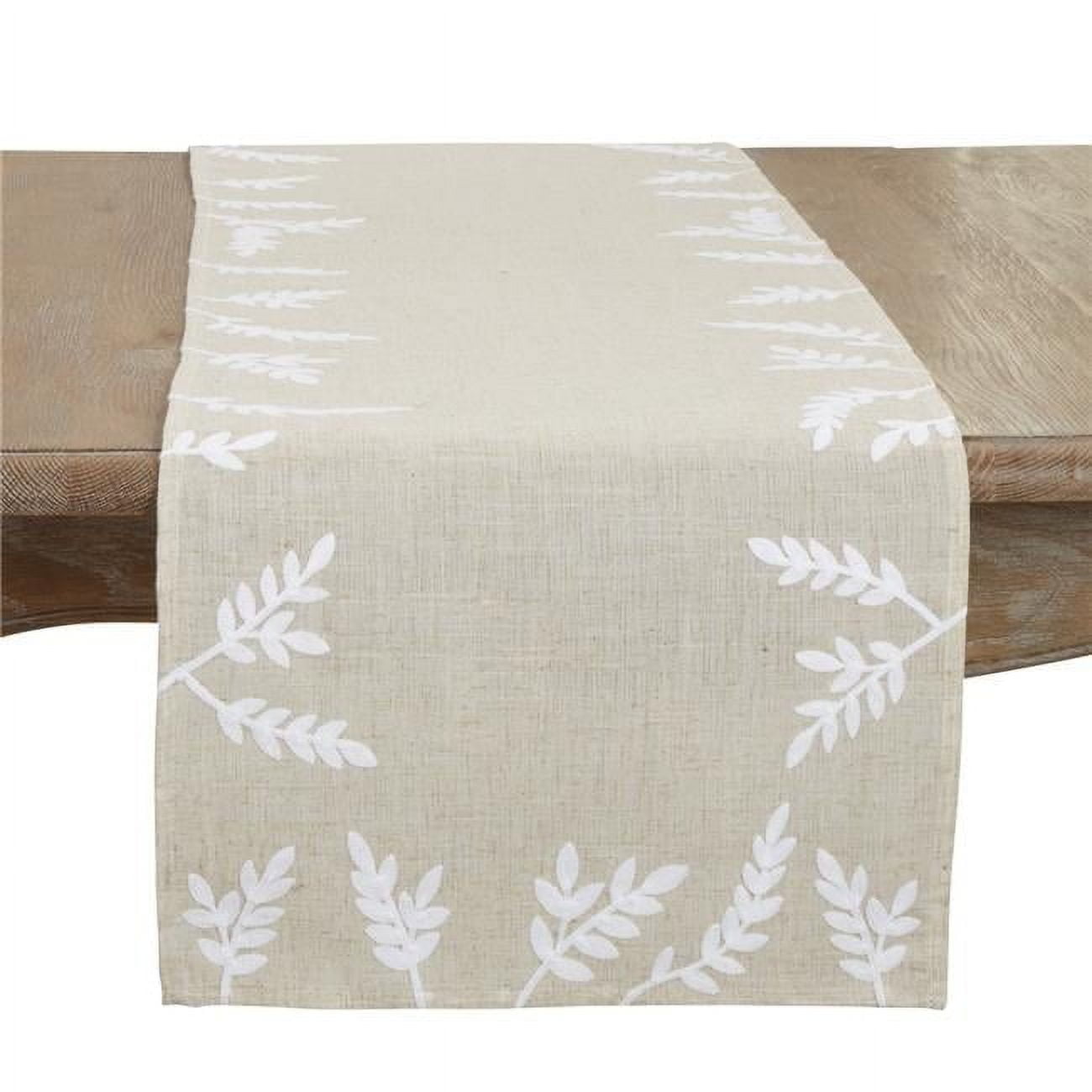 Natural Foliage Embroidery Polyester Table Runner, 16" x 90"