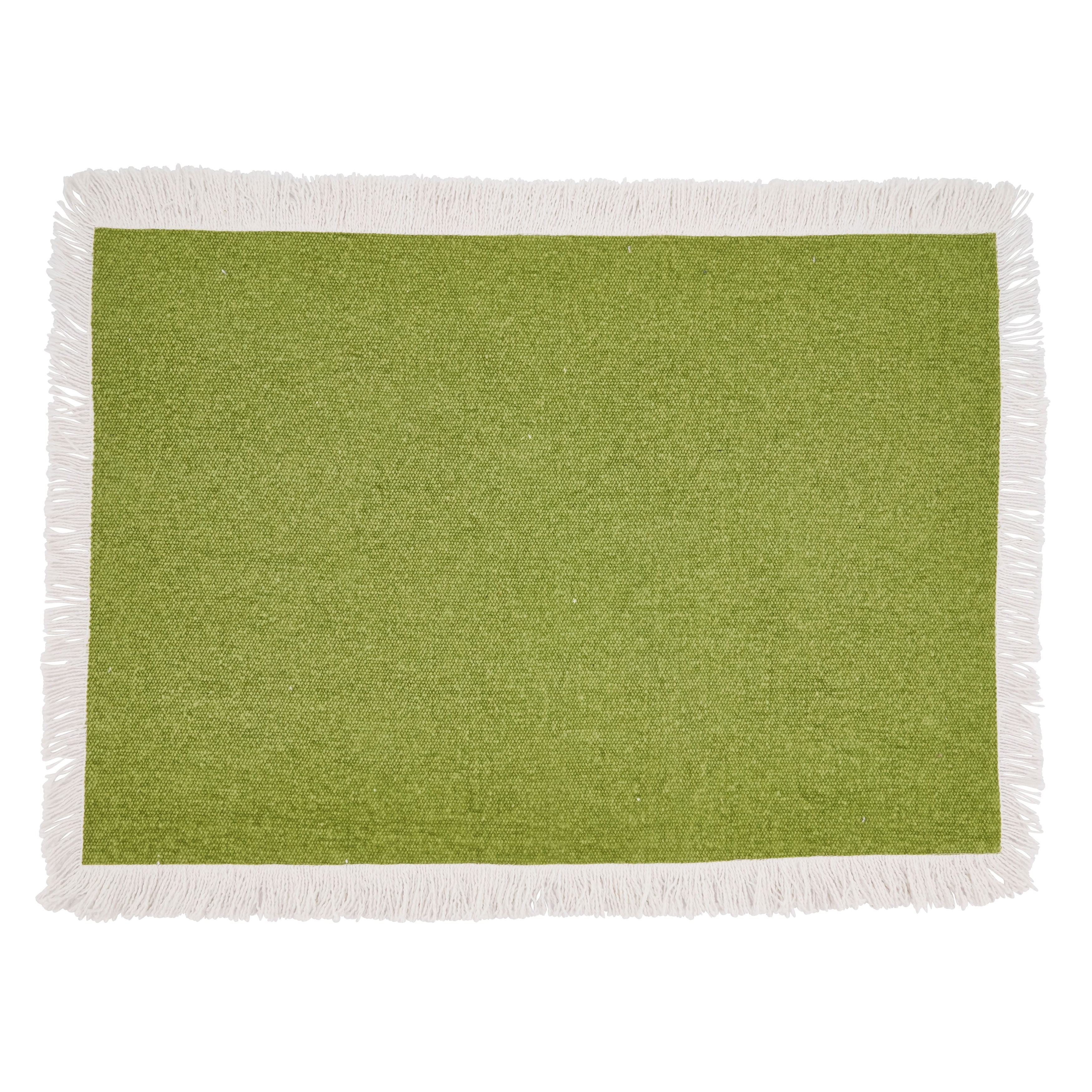 Kiwi Green Cotton Placemats with Fringe Border, Set of 4