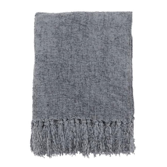 Saro Lifestyle Fringe Design Chenille Throw Blanket Grey