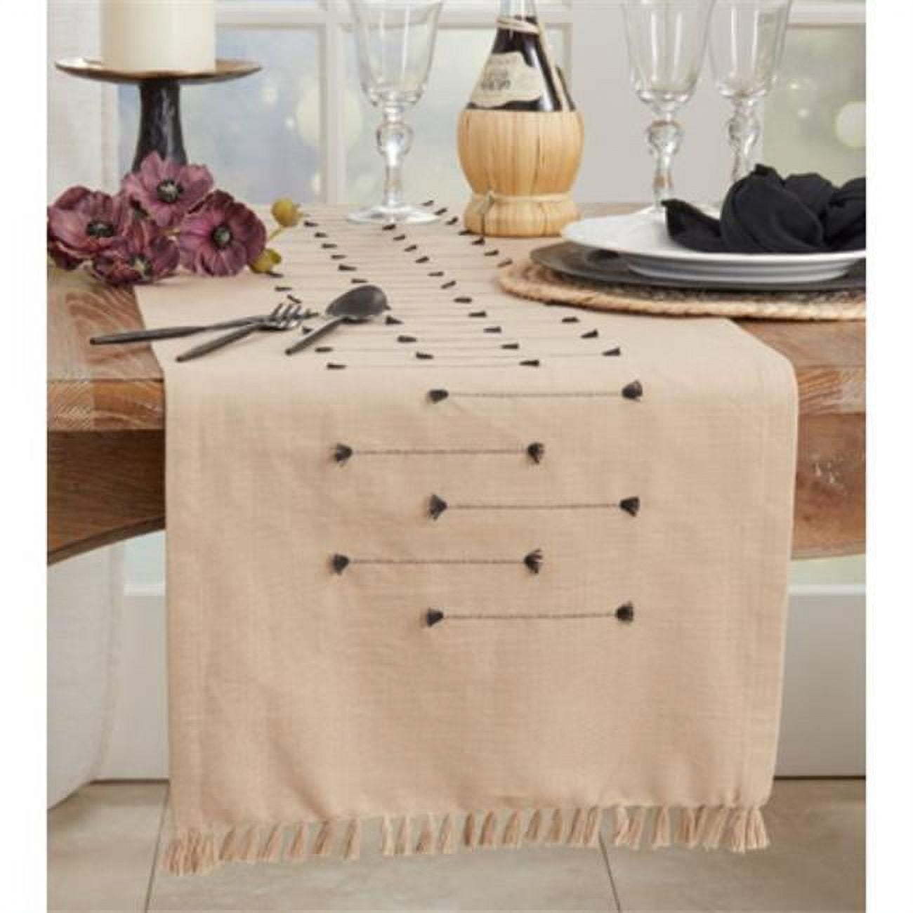 Natural Cotton Fringe Line Table Runner
