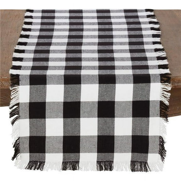 Saro Lifestyle Fringed Buffalo Plaid Cotton Table Runner