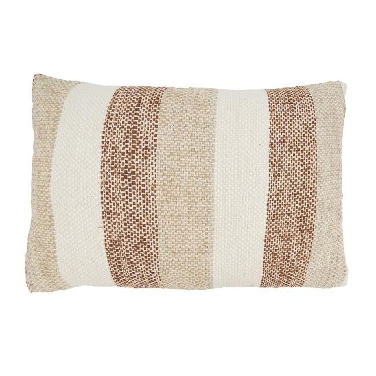 Beige and Natural Cotton Fringed Stripe Throw Pillow Cover