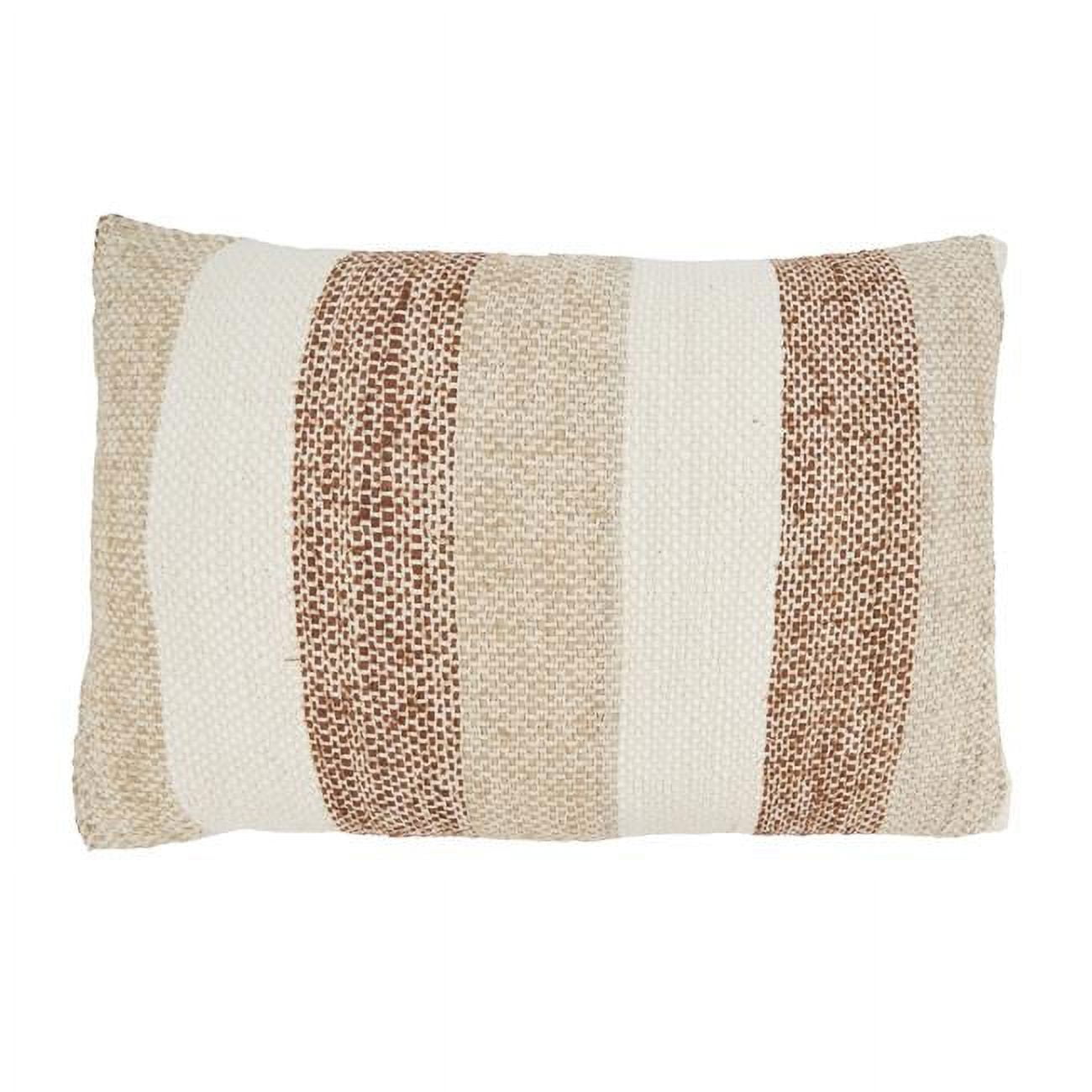 Beige and Natural Cotton Fringed Stripe Throw Pillow Cover