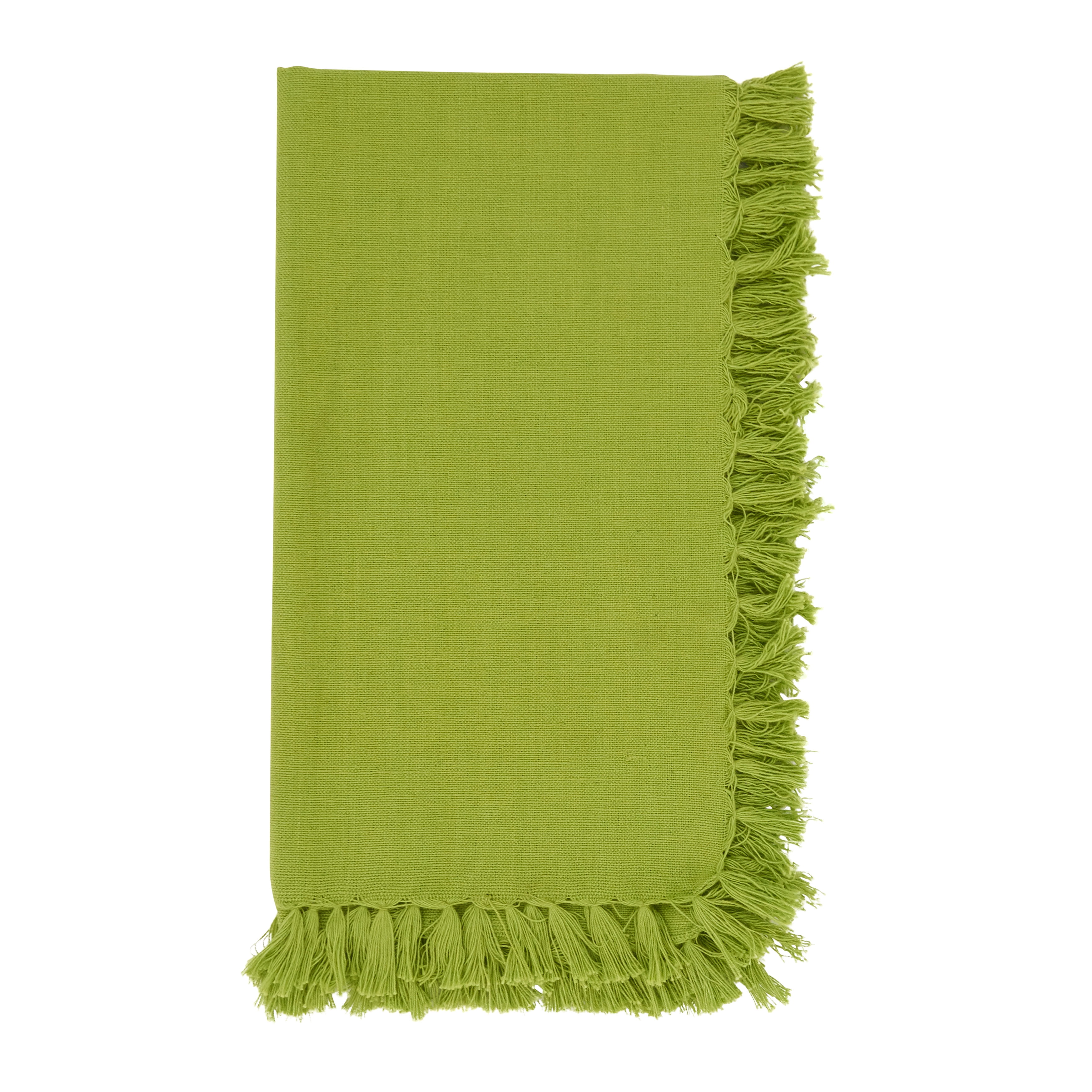 Kiwi Green Fringed Cotton Table Napkins, Set of 4
