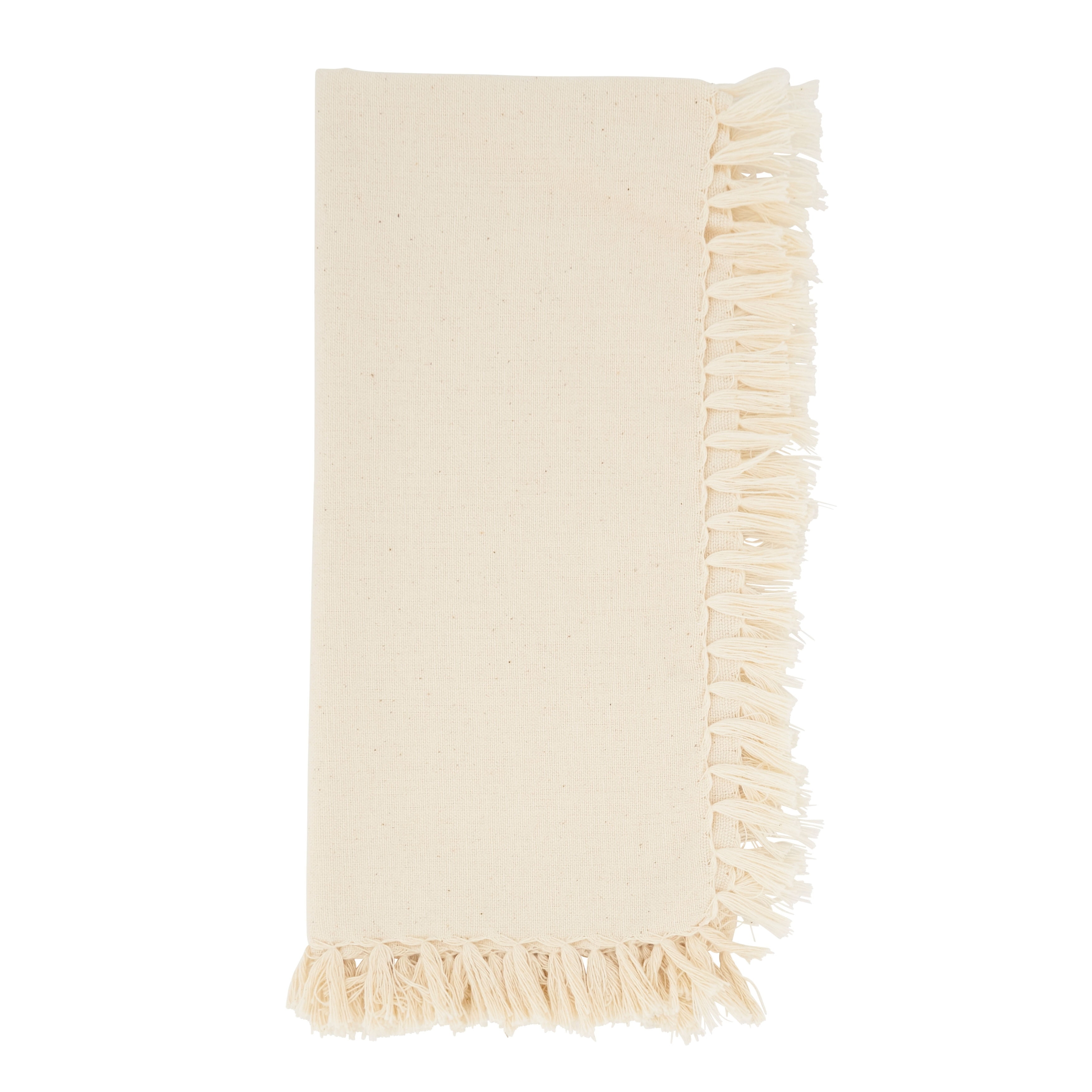 Natural Fringed Cotton Table Napkins Set of 4, 20''