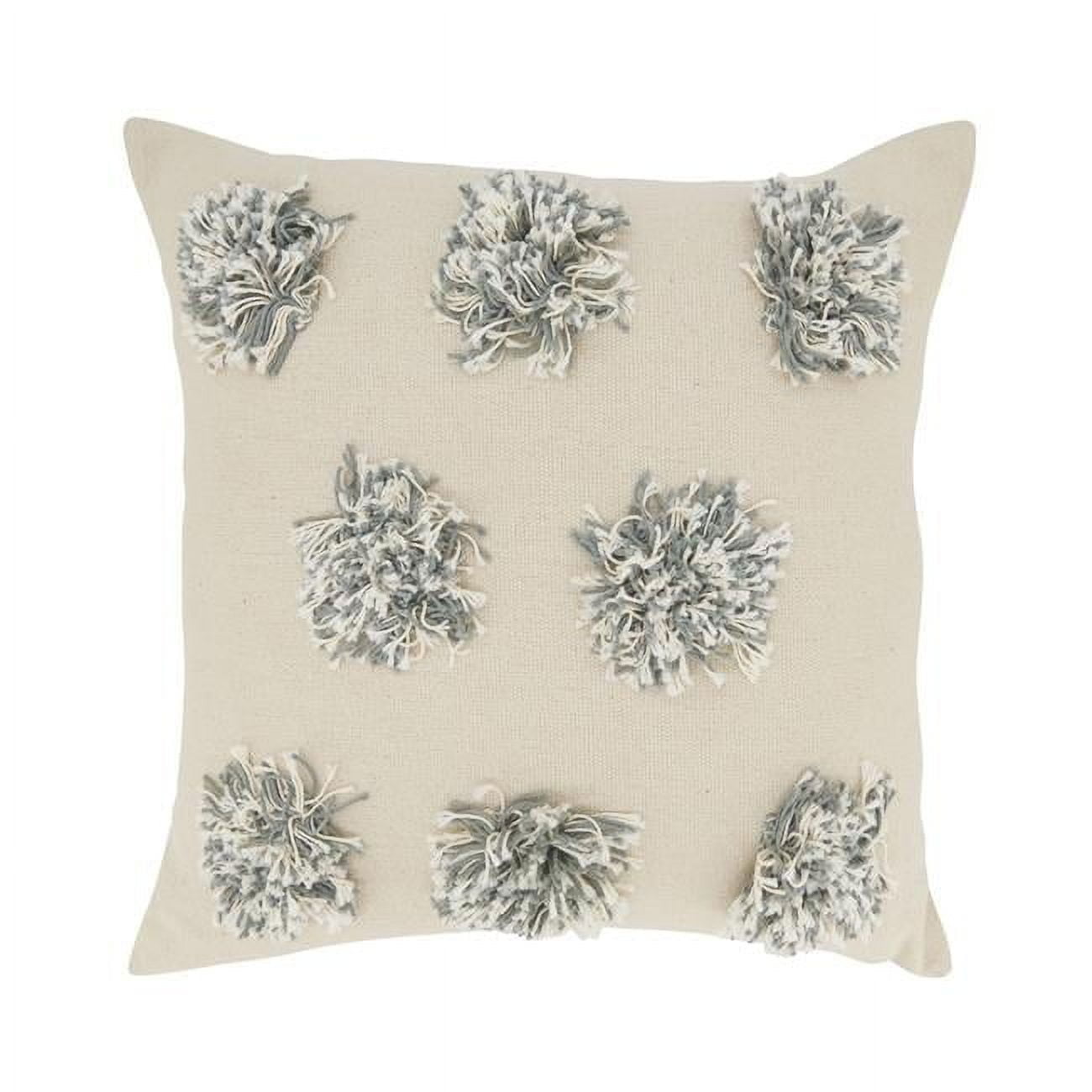 Gray Cotton Pom Pom Euro Throw Pillow Cover