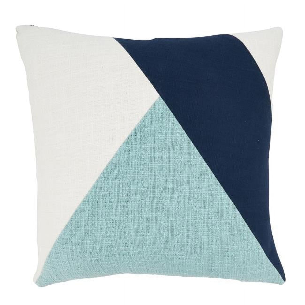 Aqua and Navy Geometric Cotton Throw Pillow with Duck Feather Fill