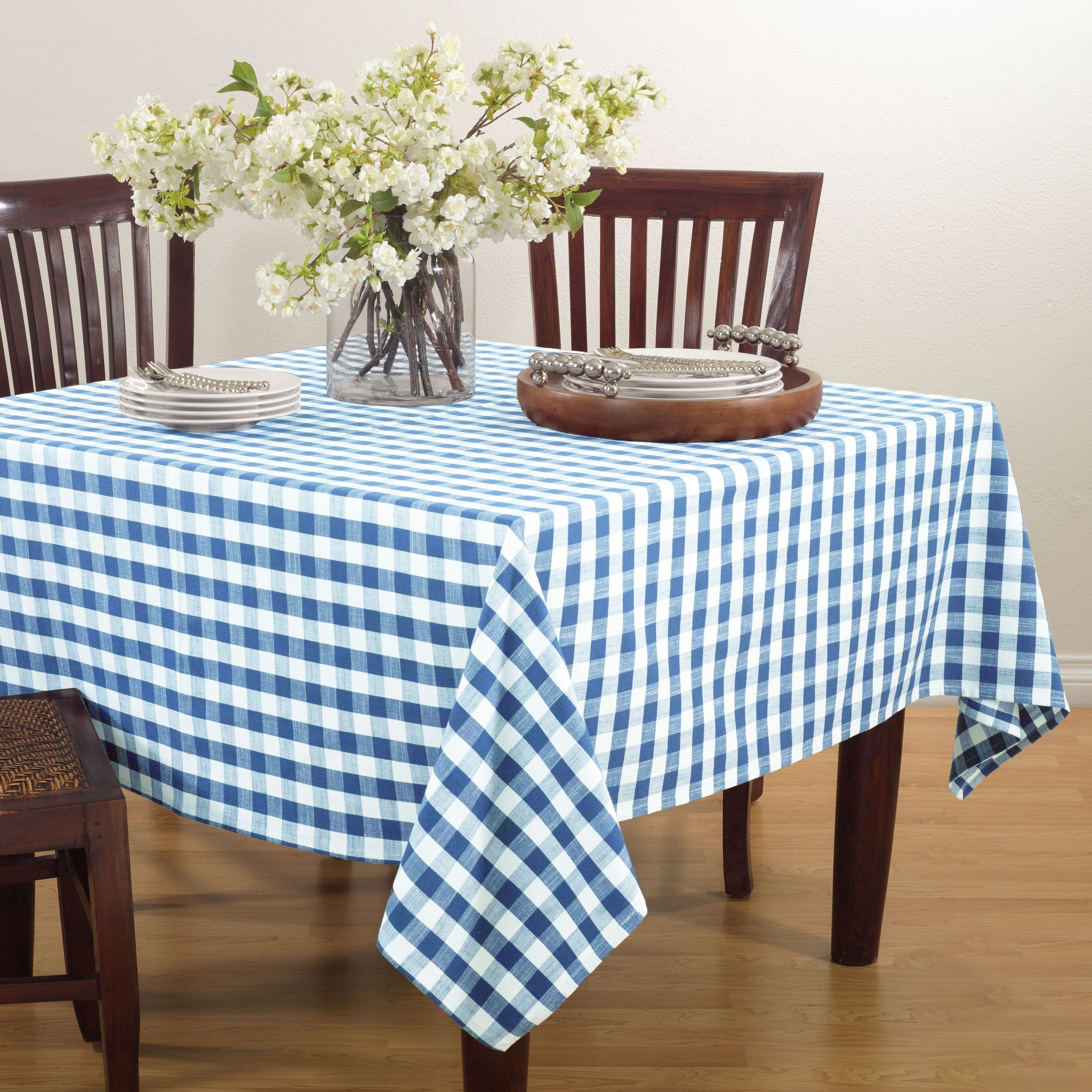 Navy Blue Cotton Gingham Square Tablecloth