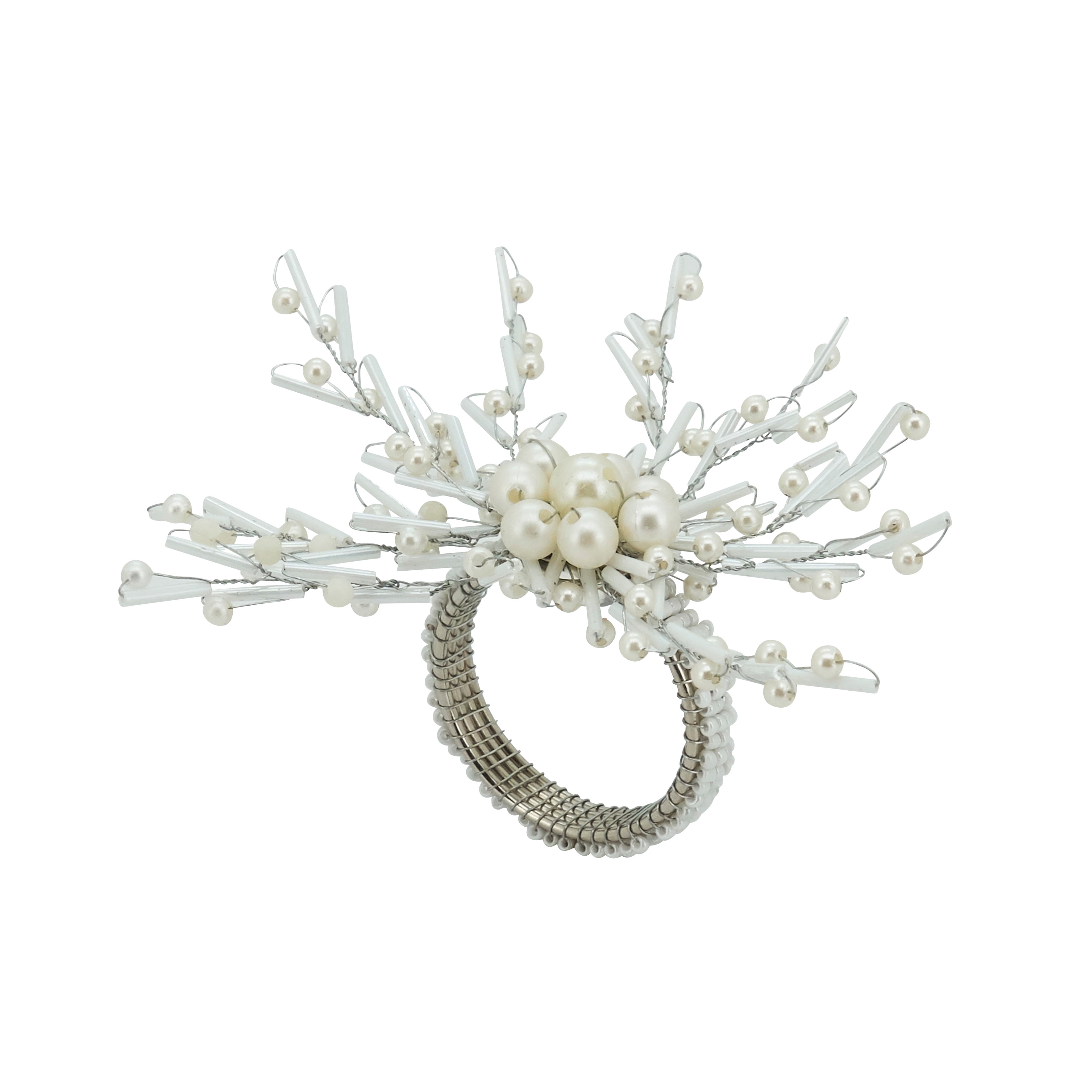 Silver Beaded Glamorous Napkin Rings Set of 4