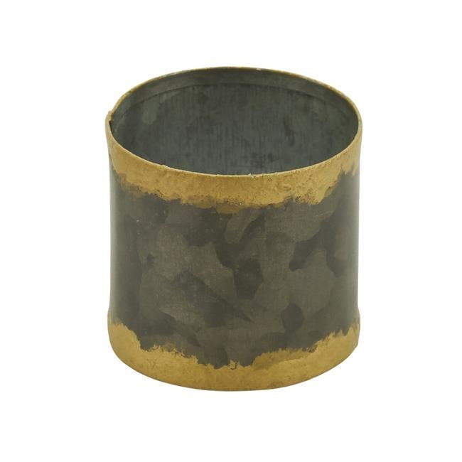 Galvanized Metal Napkin Rings with Gold Rim, Set of 4