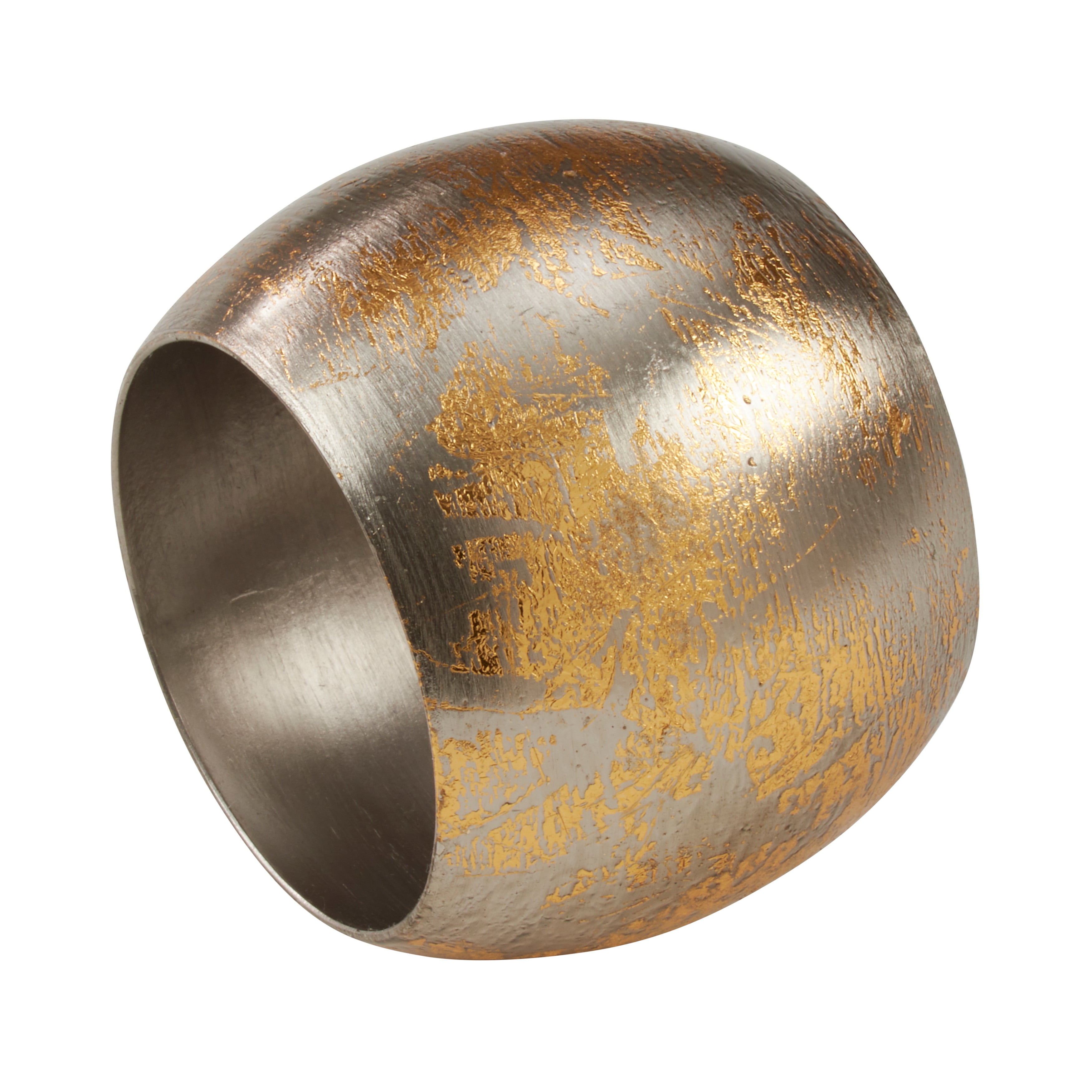 Silver and Gold Foil Round Brass Napkin Rings, Set of 4