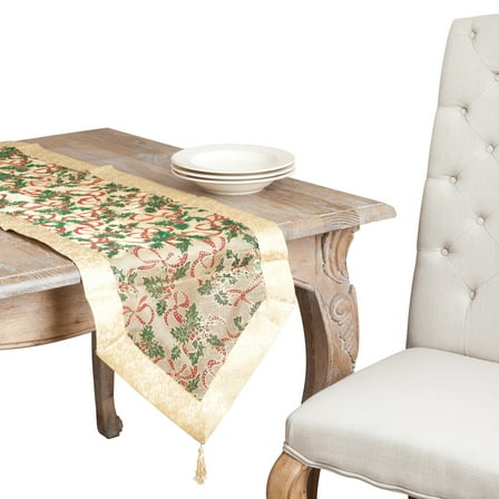 Saro Lifestyle Golden Bows Holiday Table Runner with Shimmer