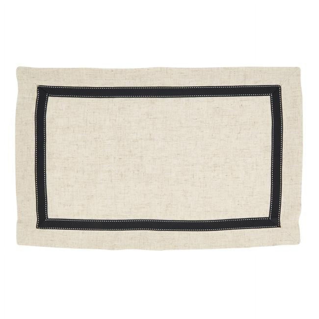 Cream and Black Grosgrain Accent Placemats, Set of 4, 14"x20"