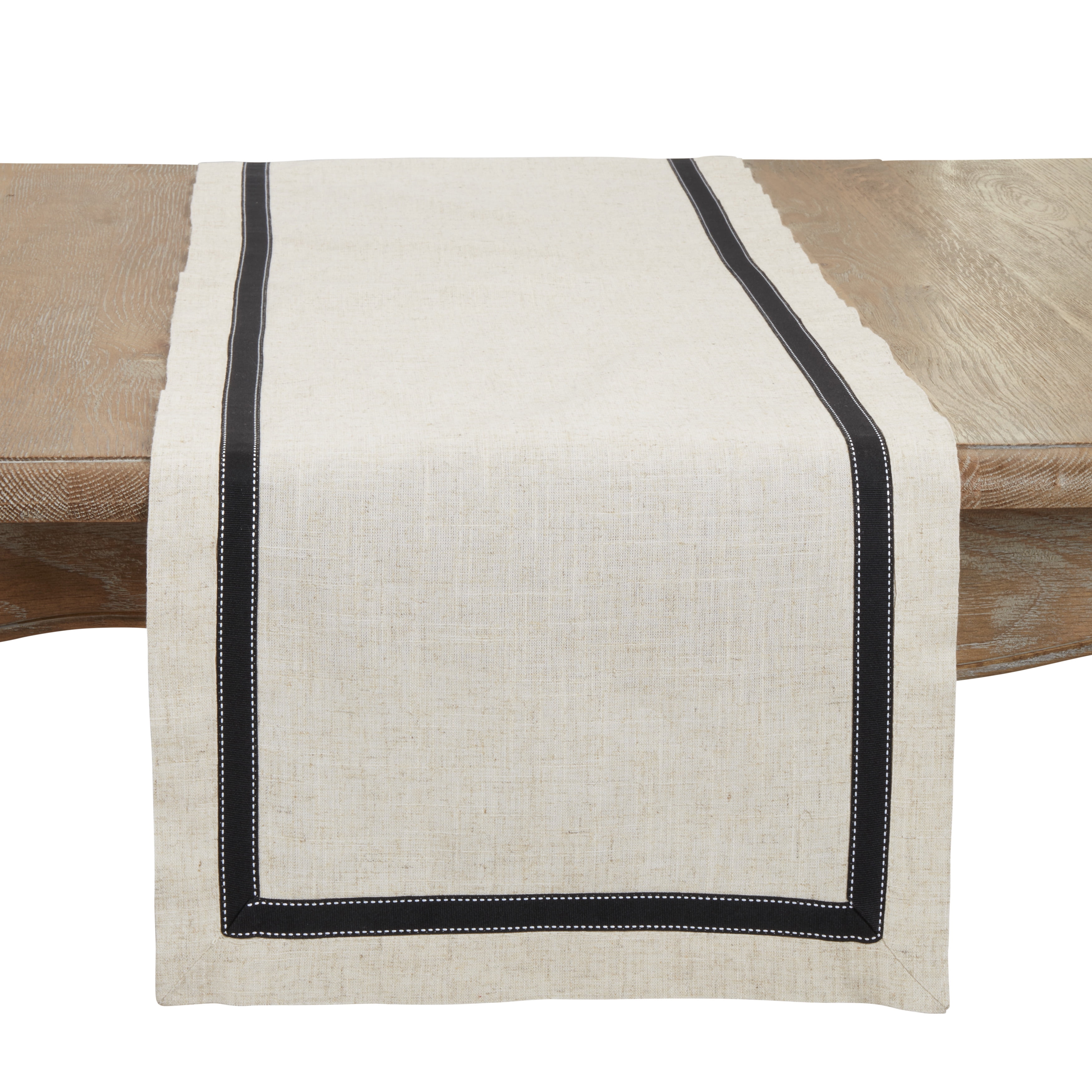 Black and Beige Grosgrain Accent Table Runner, 16" x 72"